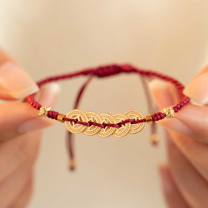 Bracelet tressé en cuivre avec Buddha Stones et pièce de monnaie, arbre de la fortune, chance et force