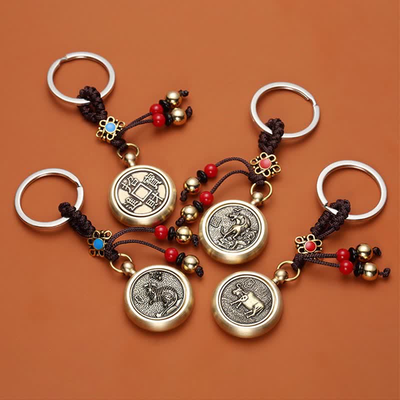 Porte-clés avec 12 bénédictions du zodiaque chinois pour la richesse et la fortune