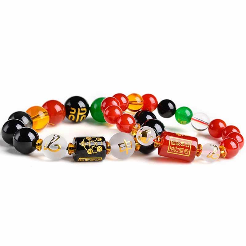 Buddha Stones Zodiaque chinois Feng Shui Obsidienne Bracelet de richesse à cinq éléments