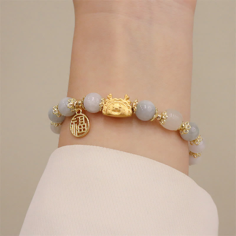 Buddha Stones Année du Dragon Agate Rouge Quartz Fraise Obsidienne Noire Jade Grenat Perle Cinabre Dumpling Dragon Luck Fu Bracelet Caractère