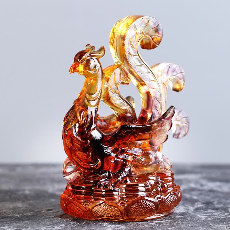 Buddha Stones Feng Shui Quatre symboles Dragon azur Pièce d'art en cristal Liuli faite à la main Décoration de bureau à domicile - Oiseau vermillon - image 9