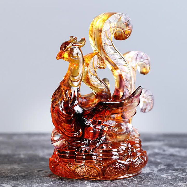 Buddha Stones Feng Shui Quatre symboles Dragon azur Pièce d'art en cristal Liuli faite à la main Décoration de bureau à domicile