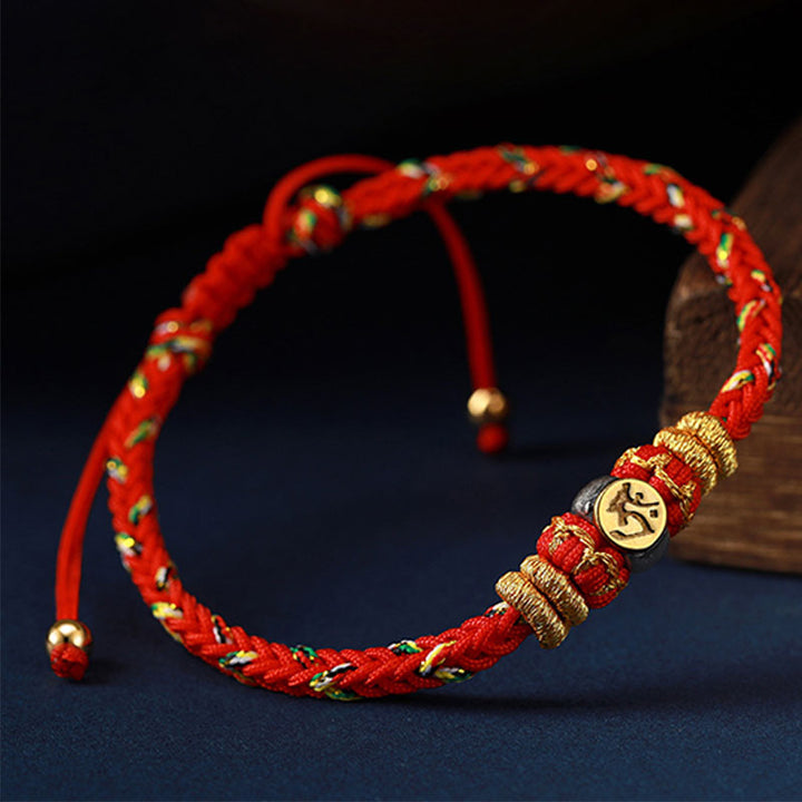 Bracelet en corde tressée en argent avec Buddha Stones et signe du zodiaque chinois