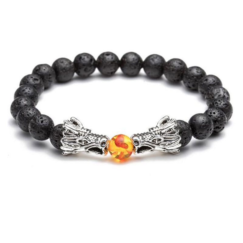 Bracelet de perles de bénédiction du dragon en pierre de lave turquoise blanche et Buddha Stones - image 6