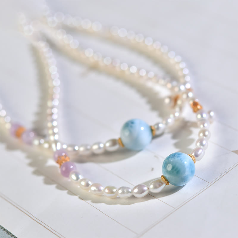 Collier Buddha Stones Argent Sterling 925 pendentif perle naturelle Larimar sincérité