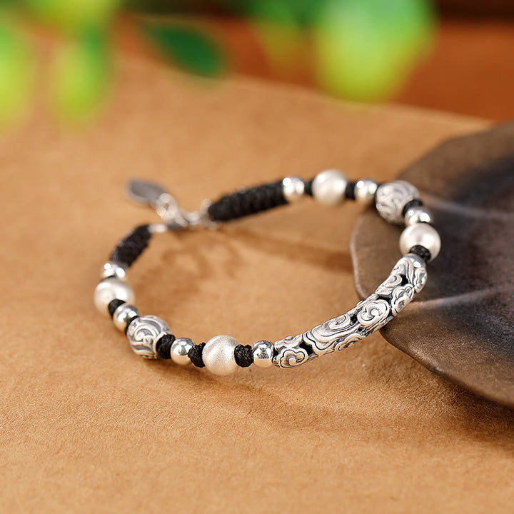 Bracelet en fil de richesse en argent sterling 999 fait main en cuivre et Buddha Stones du Tibet