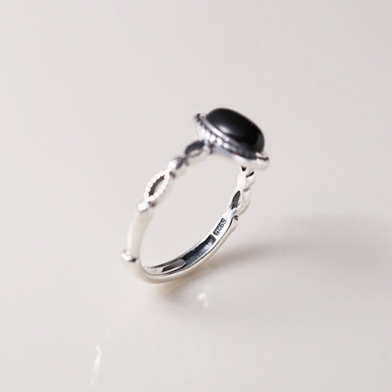 Buddha Stones Bague de fortune en argent Sterling 925 Onyx noir