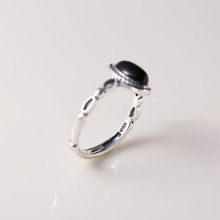 Buddha Stones Bague de fortune en argent Sterling 925 Onyx noir