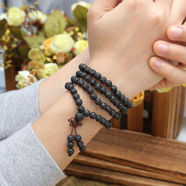 Bracelet de protection en pierre de lave naturelle de 108 Buddha Stones