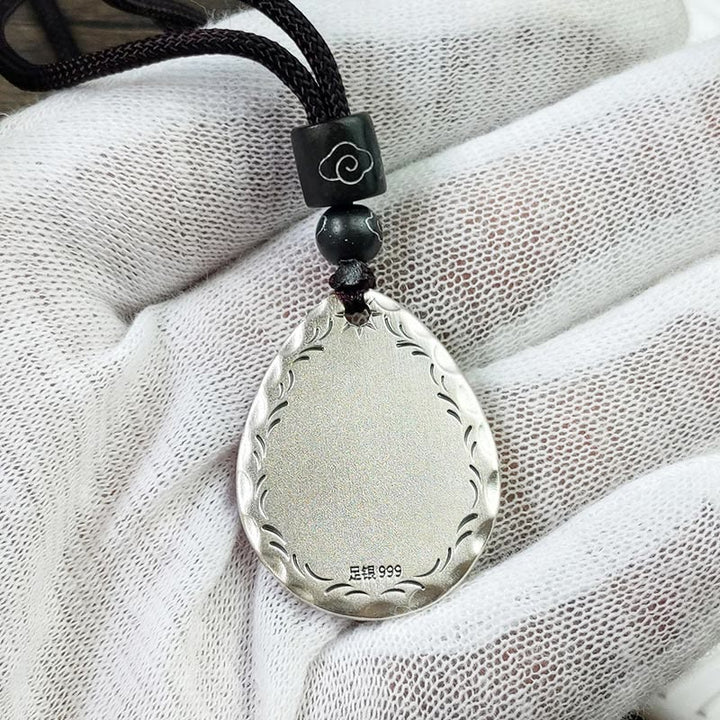 Collier pendentif en argent sterling 999 vintage avec Buddha Stones Yin Yang Bagua en forme de goutte d'eau - image 11