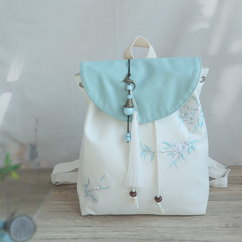 Sac à dos en toile de grande capacité brodé à la main avec Buddha Stones
