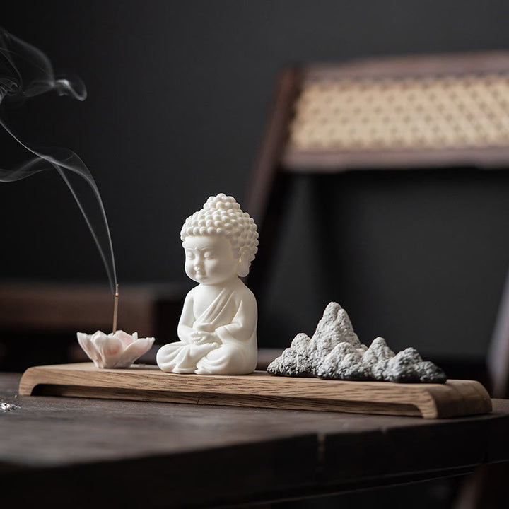 Buddha Stones Fleur de Lotus Tathagata Kwan Yin Avalokitesvara Ksitigarbha Méditation Bâton en céramique Brûleur d'encens Décoration