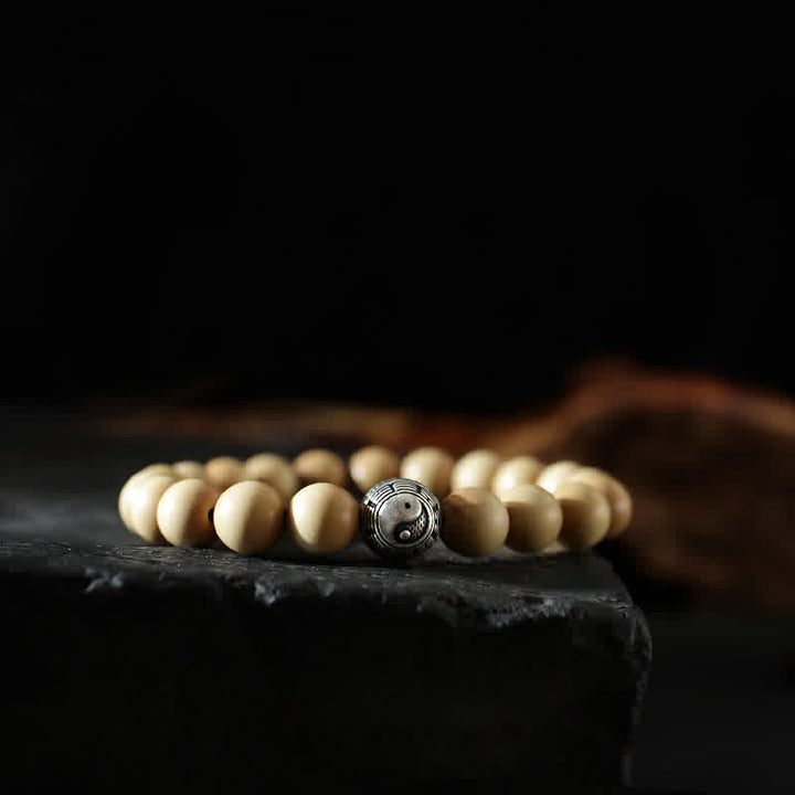 Bracelet tibétain en bois de pêcher, lotus, cinabre, Bagua, Yin Yang, porte-bonheur et richesse