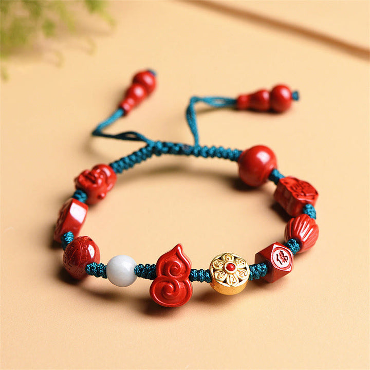 Bracelet en corde avec bénédiction du Bouddha rieur Om Mani Padme Hum en calebasse naturelle