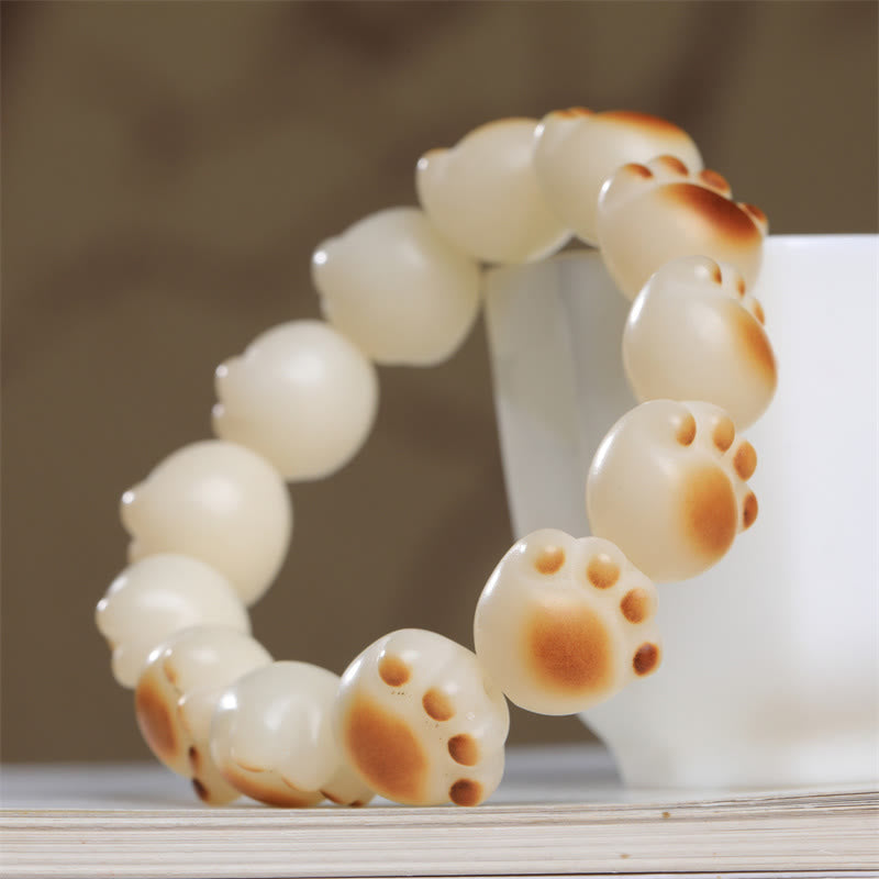 Bracelet de paix en forme de patte de chat mignon avec Buddha Stones et graines de Bodhi - 16-17 mm - image 1