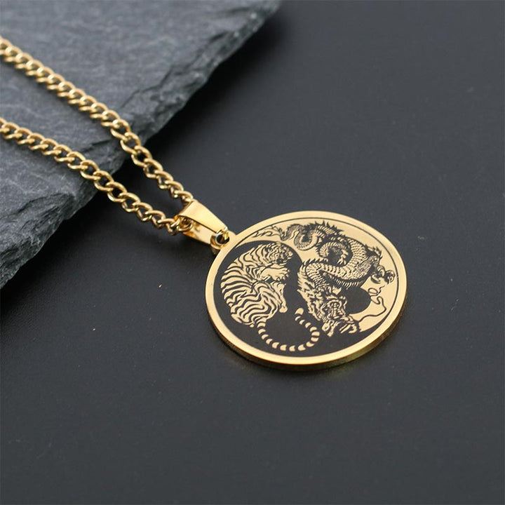 Collier chaîne en acier titane Buddha Stones Tiger Dragon Pendentif Harmonie