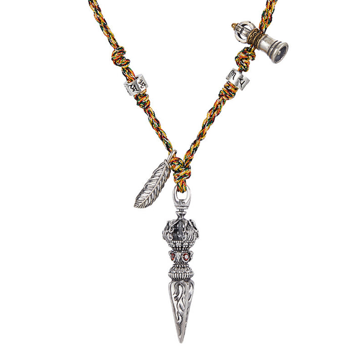 Collier pendentif en argent sterling 925 fait à la main avec Buddha Stones Dorje Vajra Om Mani Padme Hum Feather Strength - image 9