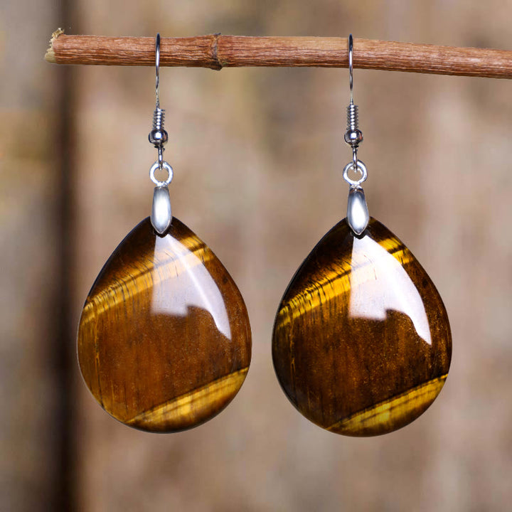 Boucles d'oreilles pendantes de guérison en aventurine naturelle Buddha Stones - Œil de tigre - image 10
