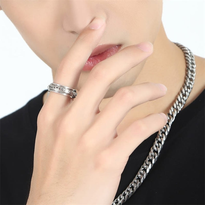 Bague rotative en Buddha Stones tibétaines Om Mani Padme Hum PiXiu gravée pour la richesse et la chance