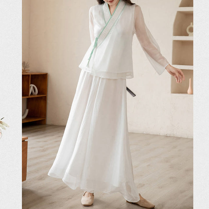 Ensemble de vêtements en mousseline de soie pour femme Buddha Stones et prière rétro, méditation spirituelle zen