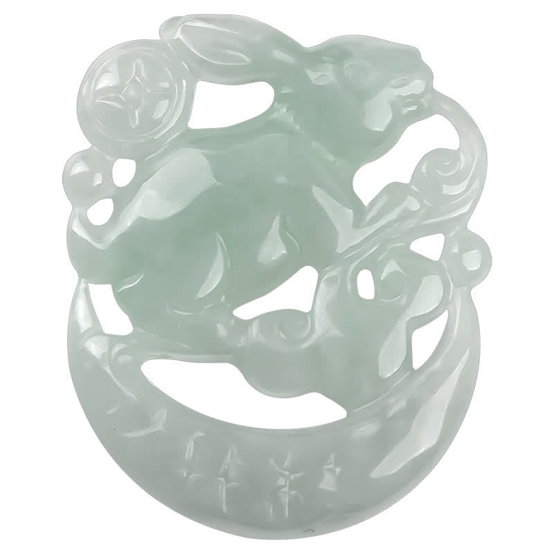 Collier pendentif de protection en croissant de lune en jade blanc de l'année du lapin