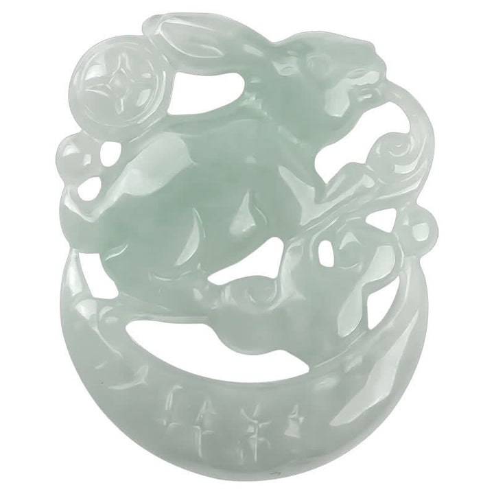 Collier pendentif de protection en croissant de lune en jade blanc de l'année du lapin
