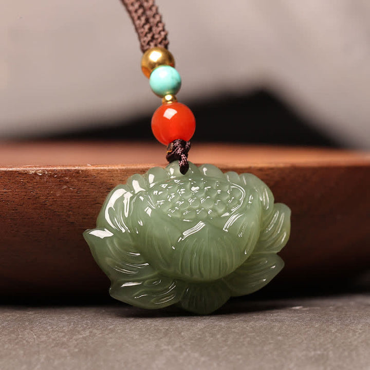 Collier pendentif fleur de lotus en jade cyan Hetian Buddha Stones - image 3