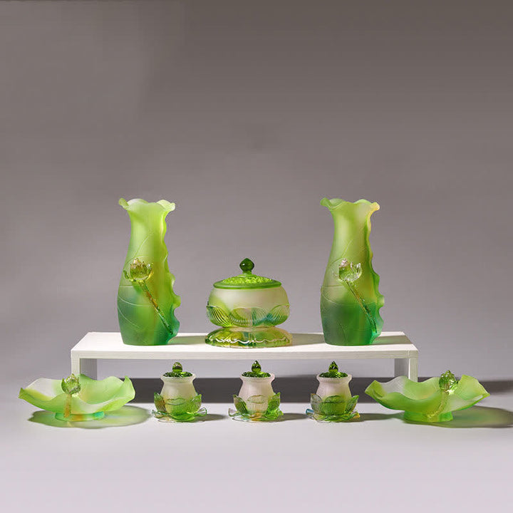 Pièce d'art en cristal Liuli faite à la main en forme de lotus Feng Shui pour la maison ou le bureau