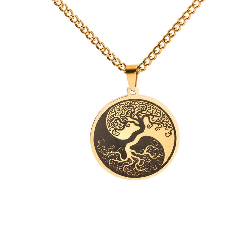 Collier pendentif en acier titane avec Buddha Stones et arbre de vie - Or - image 7