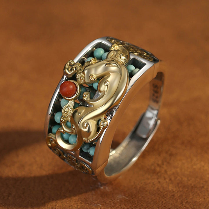 Bague de protection en argent sterling 925 Buddha Stones et agate rouge turquoise PiXiu Abacus - image 5