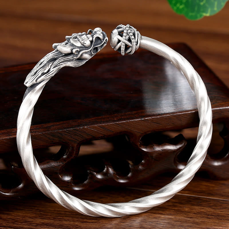Bracelet manchette en métal Buddha Stones en argent sterling 999 Année du Dragon Chance Force