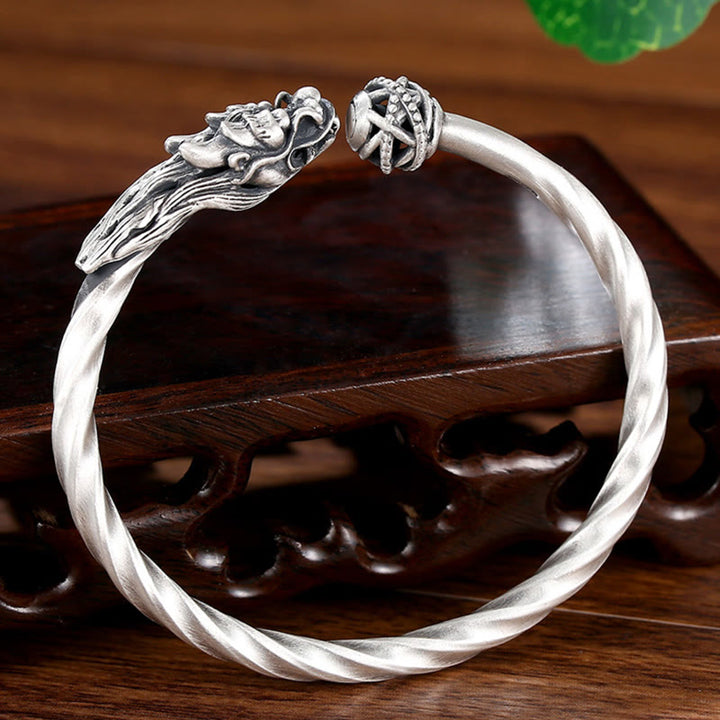 Bracelet manchette en métal Buddha Stones en argent sterling 999 Année du Dragon Chance Force