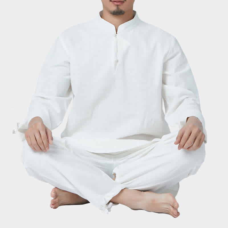 Ensemble de vêtements en coton et lin pour homme Buddha Stones, méditation spirituelle, zen, yoga, prière - Blanc - US/UK/AU44，EU54 (3XL) - image 12