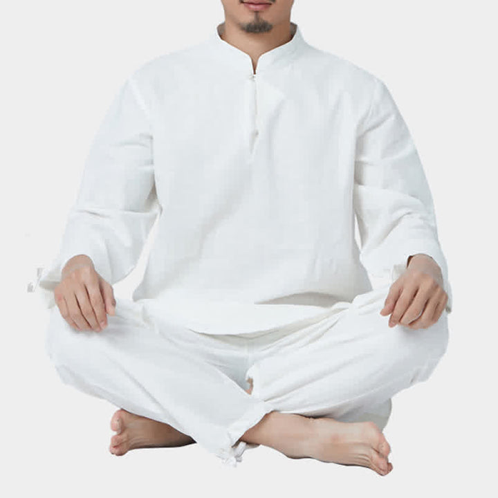 Ensemble de vêtements en coton et lin pour homme Buddha Stones, méditation spirituelle, zen, yoga, prière - Blanc - US/UK/AU44，EU54 (3XL) - image 12