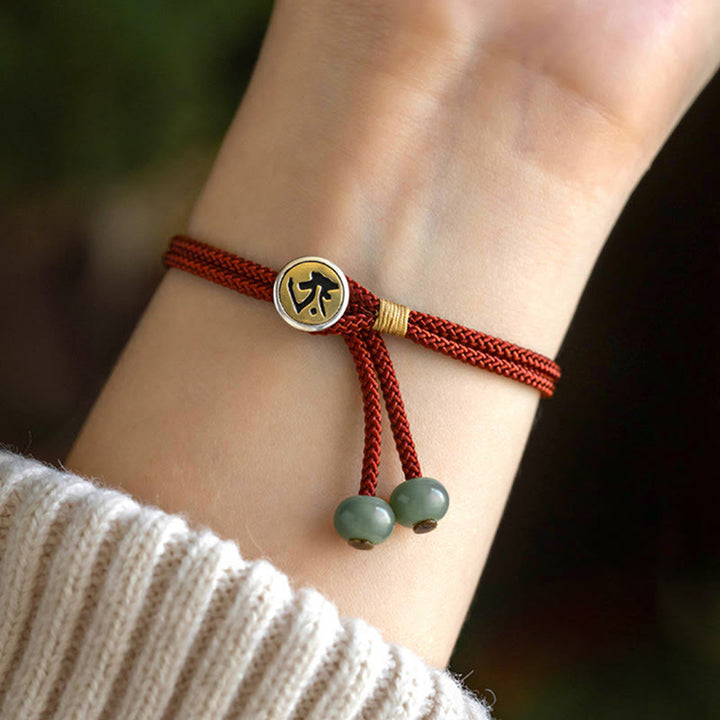 Bracelet tressé en argent sterling 925 fait à la main avec Buddha Stones et symbole du zodiaque chinois, Bouddha cyan Bodhi Seed Protection
