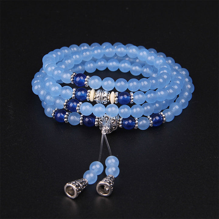 Bracelet Mala de guérison en cristal bleu avec 108 perles de Buddha Stones