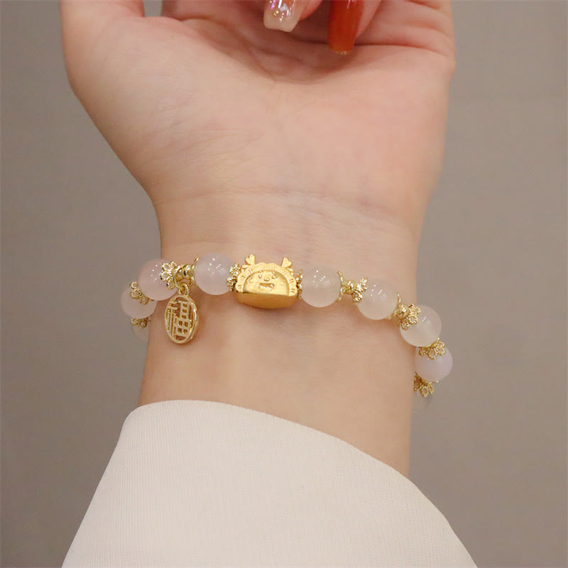 Buddha Stones Année du Dragon Agate Rouge Quartz Fraise Obsidienne Noire Jade Grenat Perle Cinabre Dumpling Dragon Luck Fu Bracelet Caractère