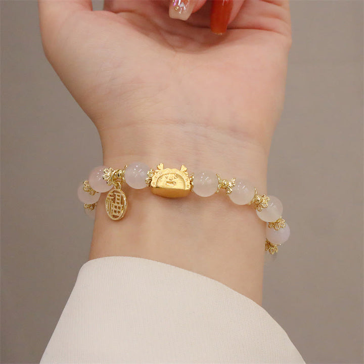 Buddha Stones Année du Dragon Agate Rouge Quartz Fraise Obsidienne Noire Jade Grenat Perle Cinabre Dumpling Dragon Luck Fu Bracelet Caractère