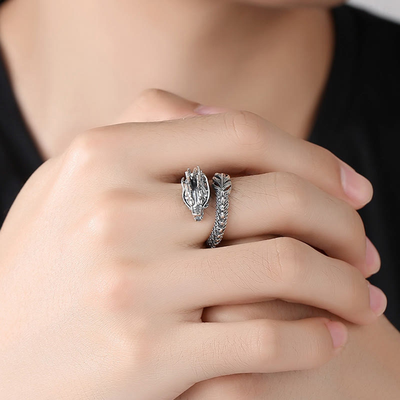 Bague ajustable en argent sterling 925 Buddha Stones et dragon vintage - image 7