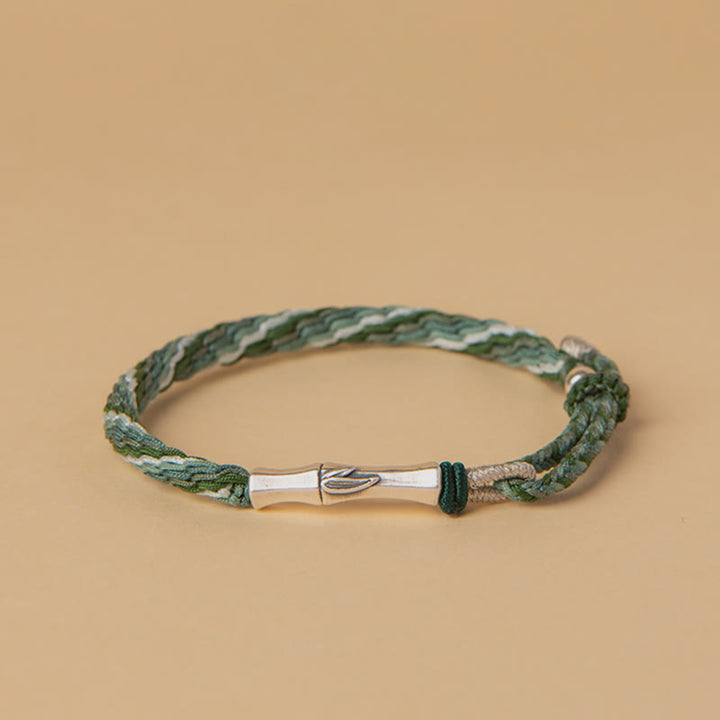 Bracelet en argent sterling 925 avec cordon de protection et nœud de réincarnation en bambou