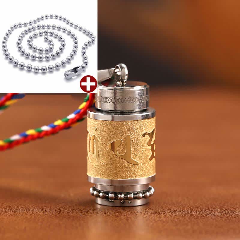 Collier pendentif amulette de sagesse en acier titane avec Buddha Stones tibétaines Om Mani Padme Hum Shurangama Mantra - 1,4*2,4 cm - Or - Chaîne de perles et de fils colorés - image 20