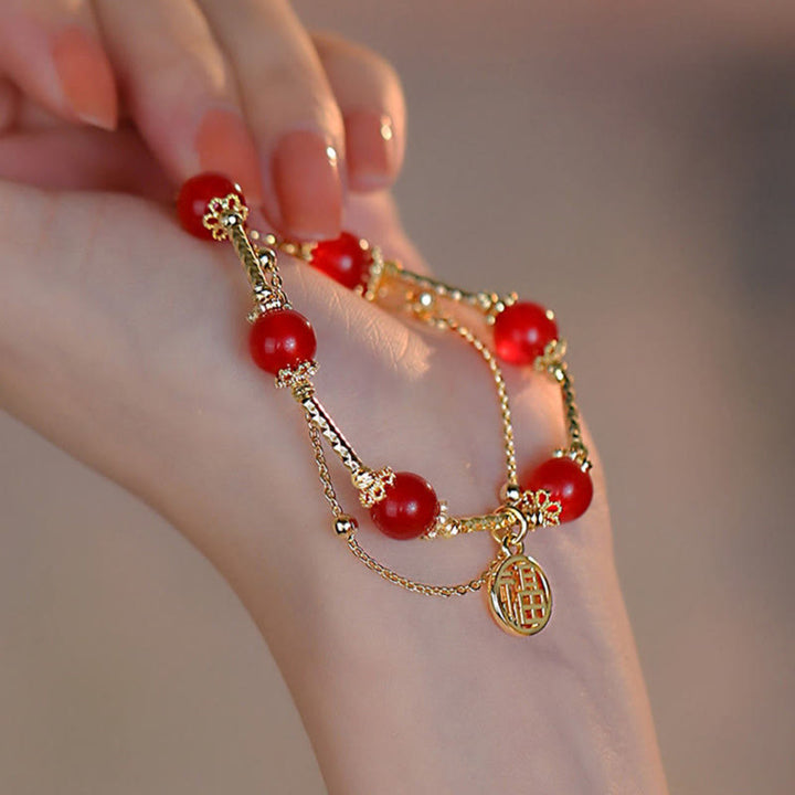 Bracelet d'acceptation de soi avec breloque en agate rouge et Buddha Stones Fu
