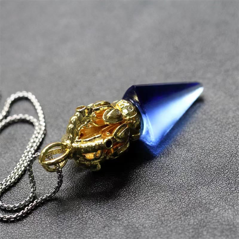 Collier pendentif en cristal de force Lotus Liuli à 4 griffes avec Buddha Stones tibétaines Dorje Vajra