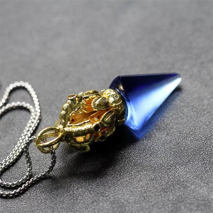Collier pendentif en cristal de force Lotus Liuli à 4 griffes avec Buddha Stones tibétaines Dorje Vajra