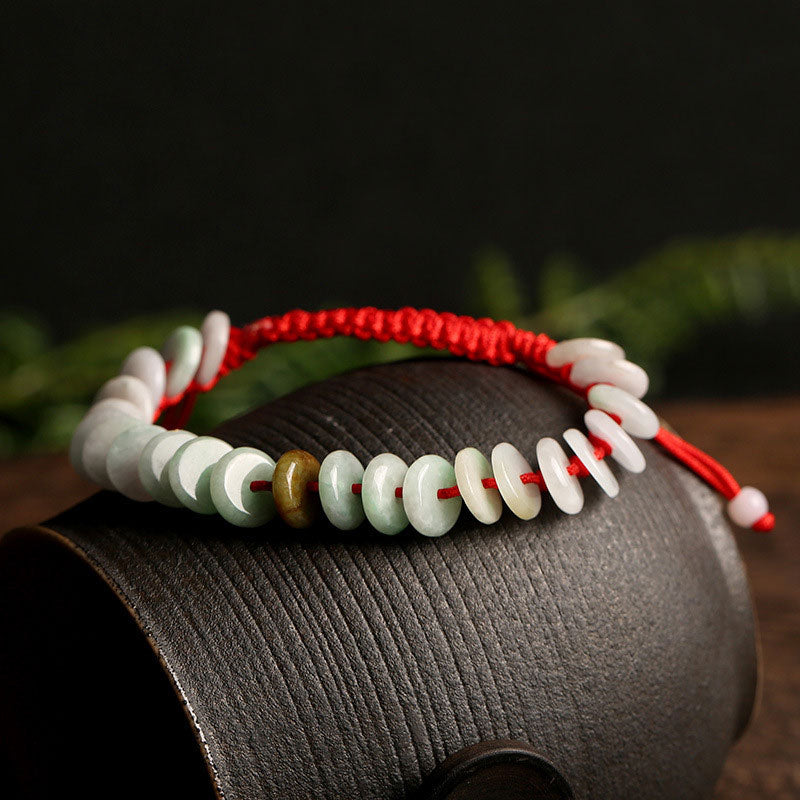 Bracelet de protection en fil rouge Buddha Stones en jade rond naturel