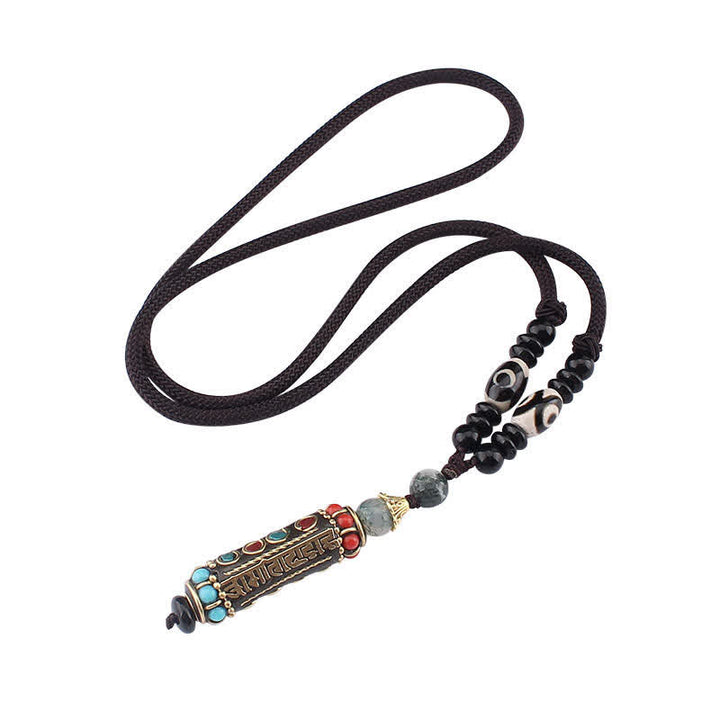 Buddha Stones tibétain Om Mani Padme Hum Dzi perle wengé bois collier pendentif