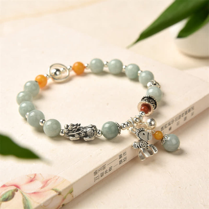 Bracelet de réussite en argent sterling 925 avec Buddha Stones et jade naturel et ambre PiXiu Pony