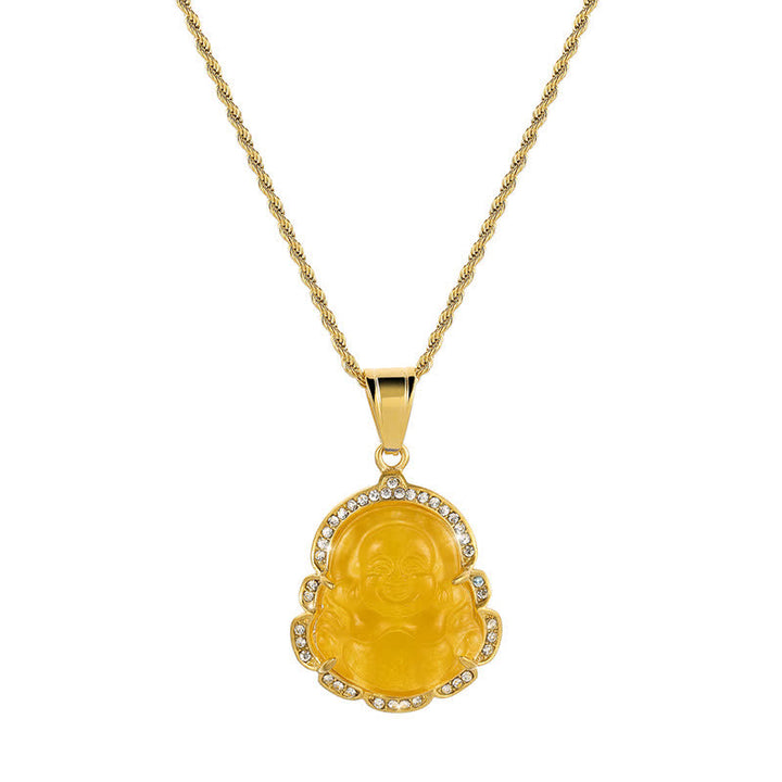 Collier avec pendentif porte-bonheur en jade Bouddha rieur rempli d'or 18 carats de Buddha Stones - Jaune - image 17