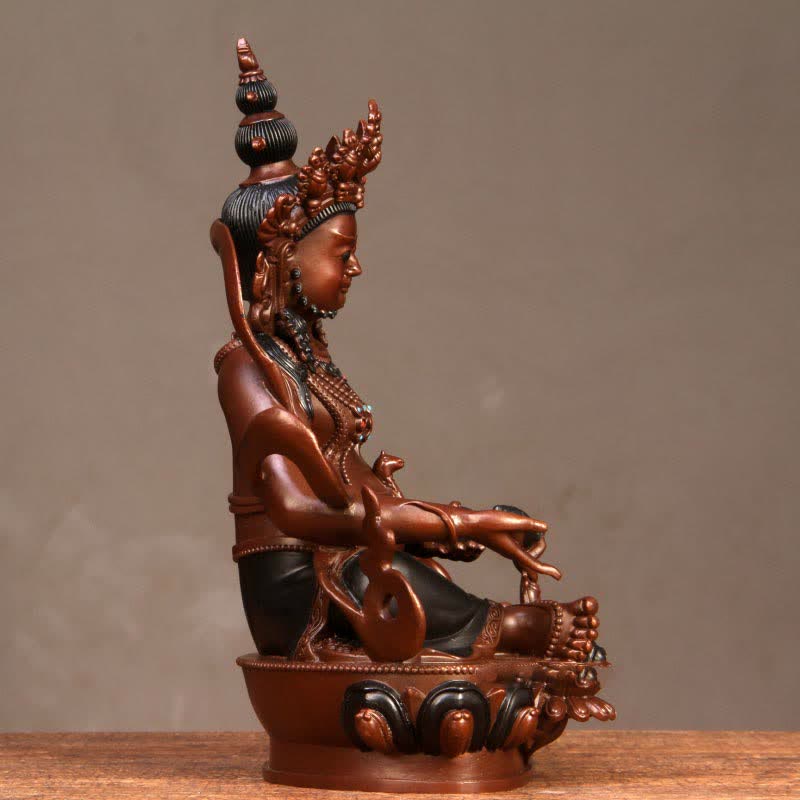 Figurine Bodhisattva Jambhala jaune Statue de compassion en cuivre Décoration de bureau à domicile - image 4