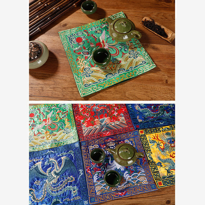 Buddha Stones Pierres Grue Phénix Dragon Kirin Dessous de verre carré Kung Fu